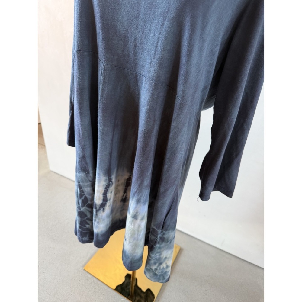 Soft Surroundings XL Hooded Cowl Neck Dress Blue Tie Dye Hem Boho Lounge USA - Picture 4 of 9